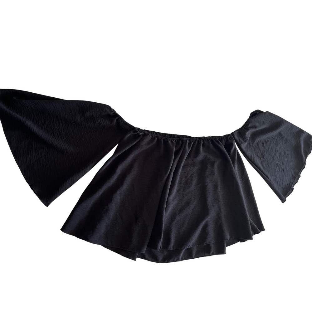 SHEIN Womens Black Off The Shoulder Bell Sleeve Textured Crop Top Medium